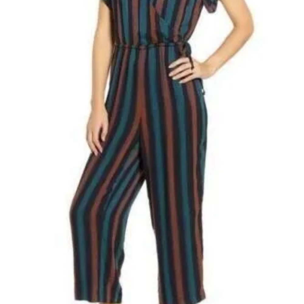 Madewell Kent Striped Short Sleeve Wrap front Jumpsuit Size 0,  Wool Blend